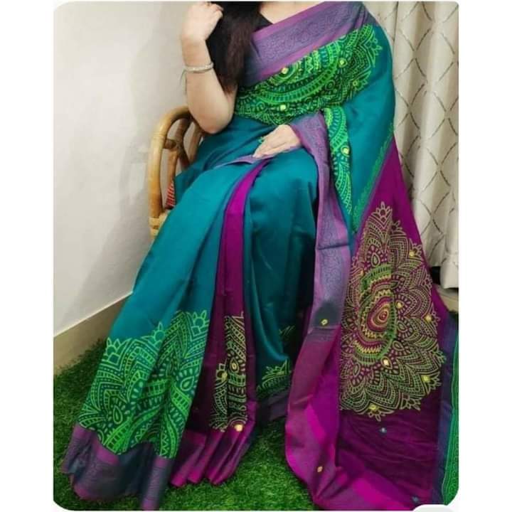 হ্যান্ডপ্রিন্ট হাফসিল্ক শাড়ী