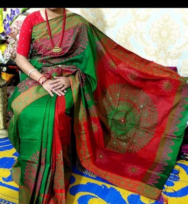 হ্যান্ডপ্রিন্ট হাফসিল্ক শাড়ী