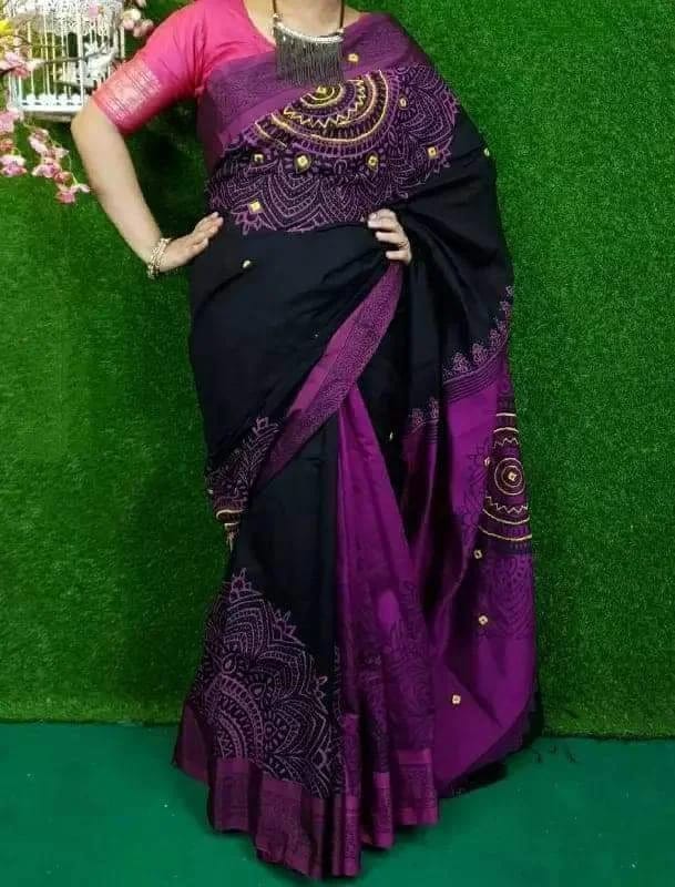 হ্যান্ডপ্রিন্ট হাফসিল্ক শাড়ী
