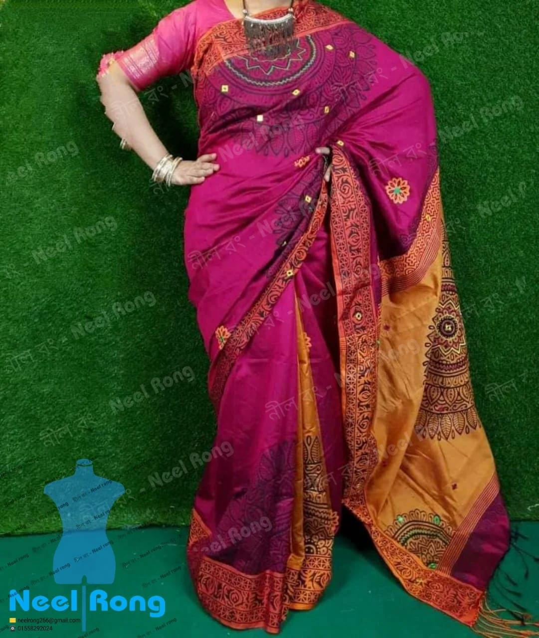 হ্যান্ডপ্রিন্ট হাফসিল্ক শাড়ী