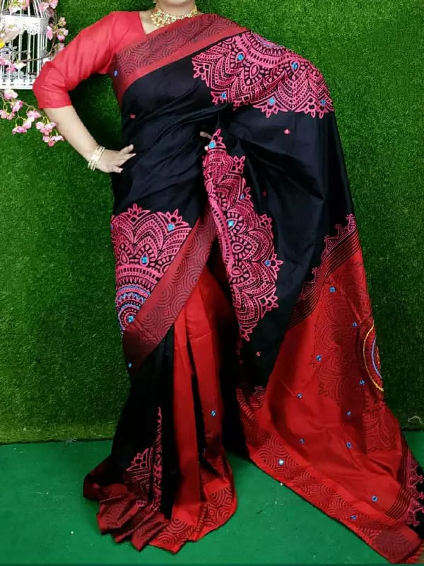 হ্যান্ডপ্রিন্ট হাফসিল্ক শাড়ী