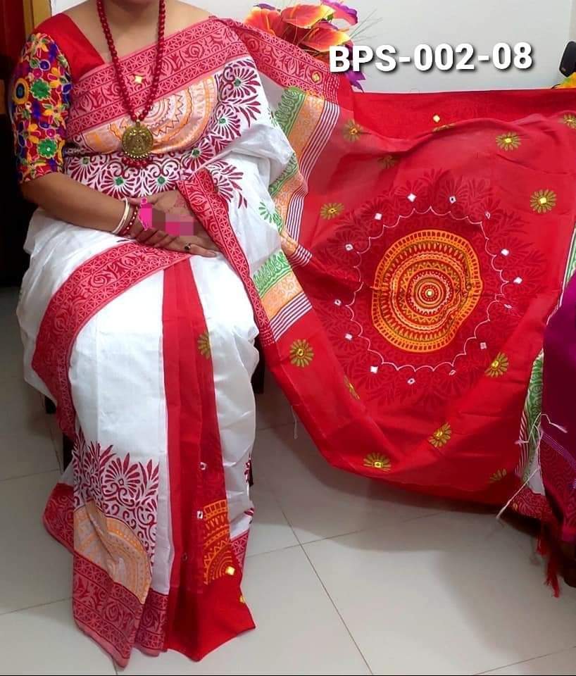 হ্যান্ডপ্রিন্ট হাফসিল্ক শাড়ী
