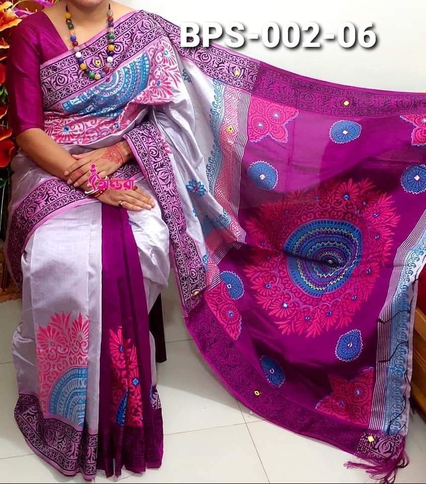হ্যান্ডপ্রিন্ট হাফসিল্ক শাড়ী