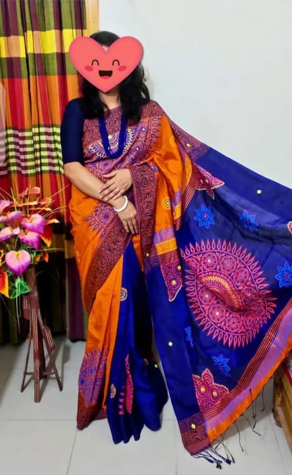 হ্যান্ডপ্রিন্ট হাফসিল্ক শাড়ী