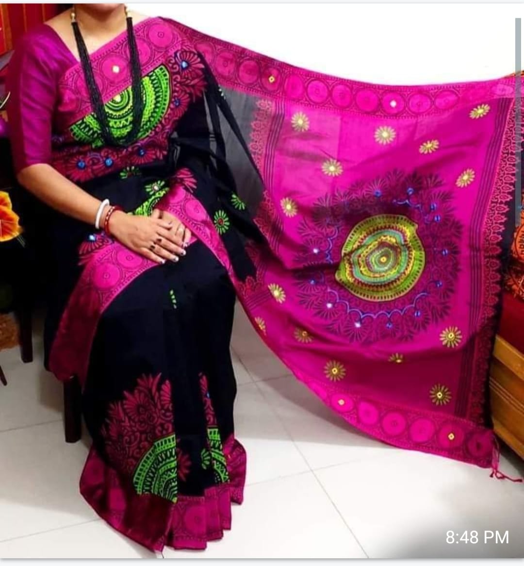 হ্যান্ডপ্রিন্ট হাফসিল্ক শাড়ী