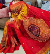 হ্যান্ডপ্রিন্ট হাফসিল্ক শাড়ী