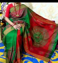 হ্যান্ডপ্রিন্ট হাফসিল্ক শাড়ী