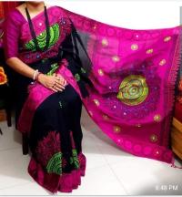 হ্যান্ডপ্রিন্ট হাফসিল্ক শাড়ী