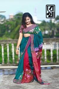 হ্যান্ডপ্রিন্ট হাফসিল্ক শাড়ী
