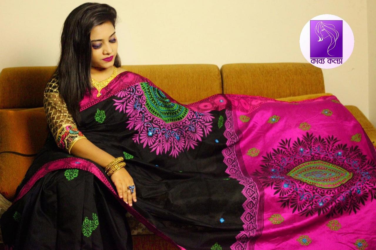 হ্যান্ডপ্রিন্ট হাফসিল্ক শাড়ী