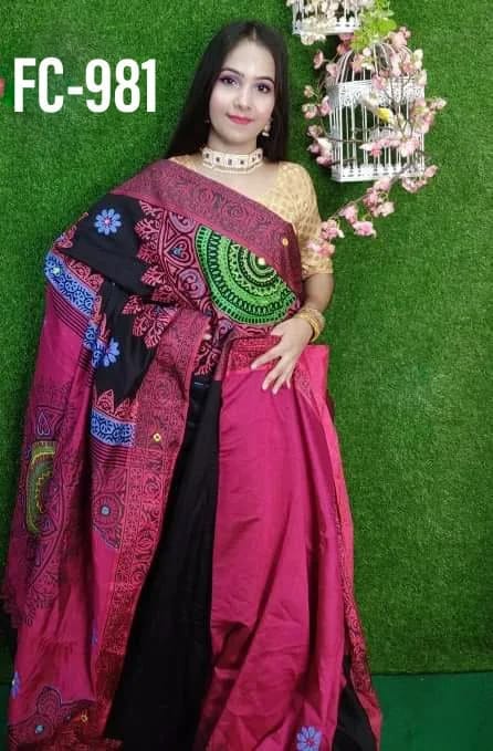 হ্যান্ডপ্রিন্ট হাফসিল্ক শাড়ী