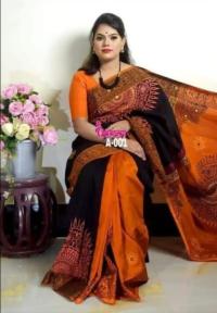 হ্যান্ডপ্রিন্ট হাফসিল্ক শাড়ী