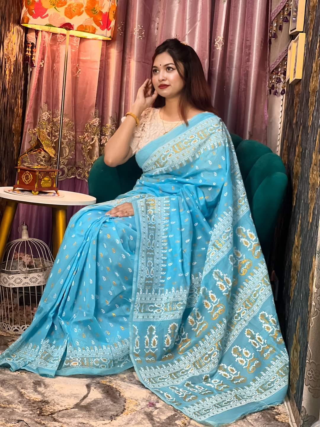 Half Silk Handprited Sarees