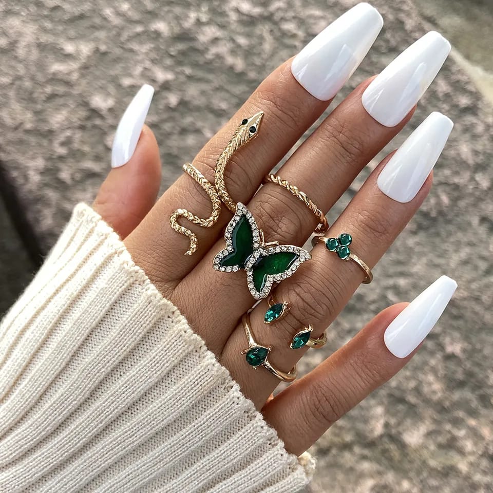 Crystal Snake Butterfly Rings for Women Fashion Jewelry Anillo Finger Ring Set Ear Rings for Girls B