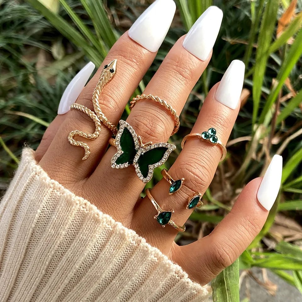 Crystal Snake Butterfly Rings for Women Fashion Jewelry Anillo Finger Ring Set Ear Rings for Girls B