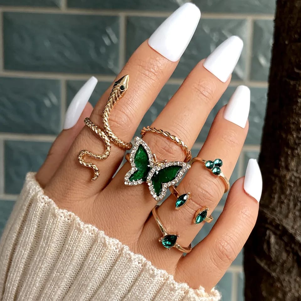 Crystal Snake Butterfly Rings for Women Fashion Jewelry Anillo Finger Ring Set Ear Rings for Girls B