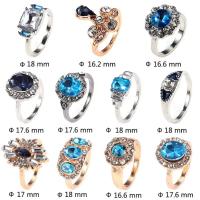 11Pcs Crystal Blue Diamond Cut Finger Ring Set