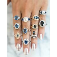 11Pcs Crystal Blue Diamond Cut Finger Ring Set