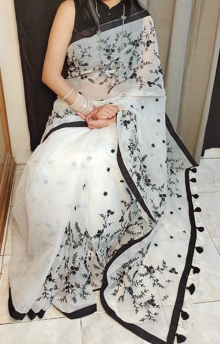 হাফসিল্ক শাড়ীতে এমব্রডারী কাজ করা