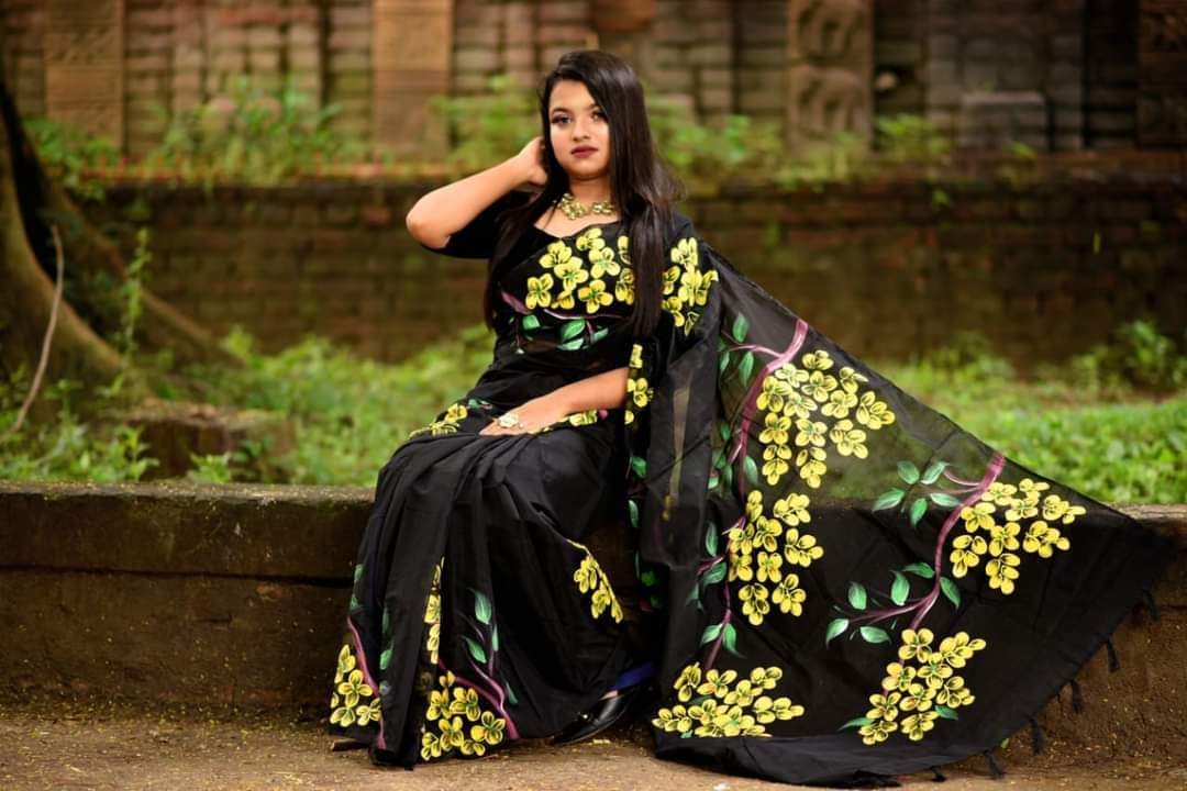 Hand Print Half Silk Sharee 16987