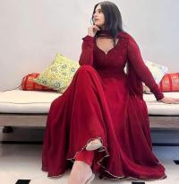 Black georgette plain heavy flair party wear gown