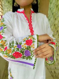 Indian slub cotton  with heavy embroidery 2 pis