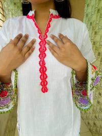 Indian slub cotton  with heavy embroidery 2 pis