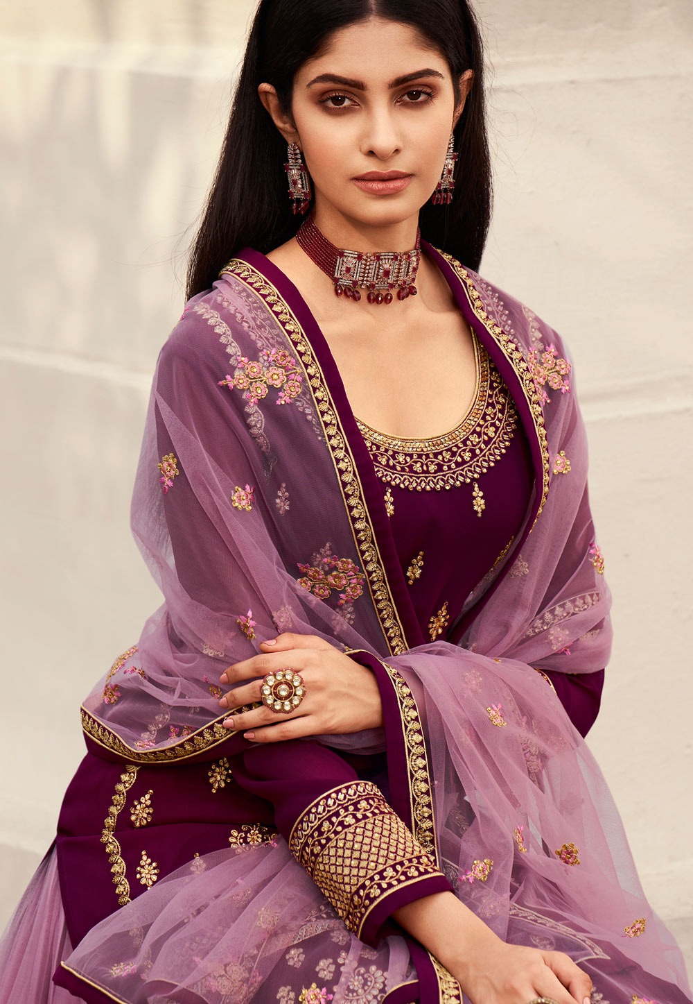 রেডিমেড জর্জেট এমব্রয়ডারি পার্টি ড্রেস 11098