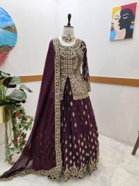 রেডিমেড জর্জেট এমব্রয়ডারি পার্টি ড্রেস