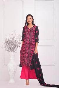 পিওর এসি কটন কাপড়ের সেমি স্টিচ থ্রী পিস