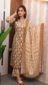 Cotton Gown Three Piece