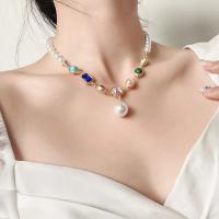 Six Real Stone One Big Pearl Necklace