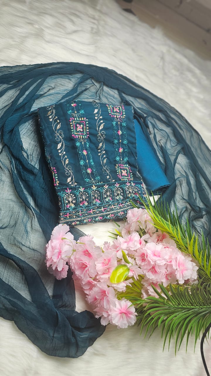 ইন্ডিয়ান আনস্টিচড  জর্জেট থ্রি পিস