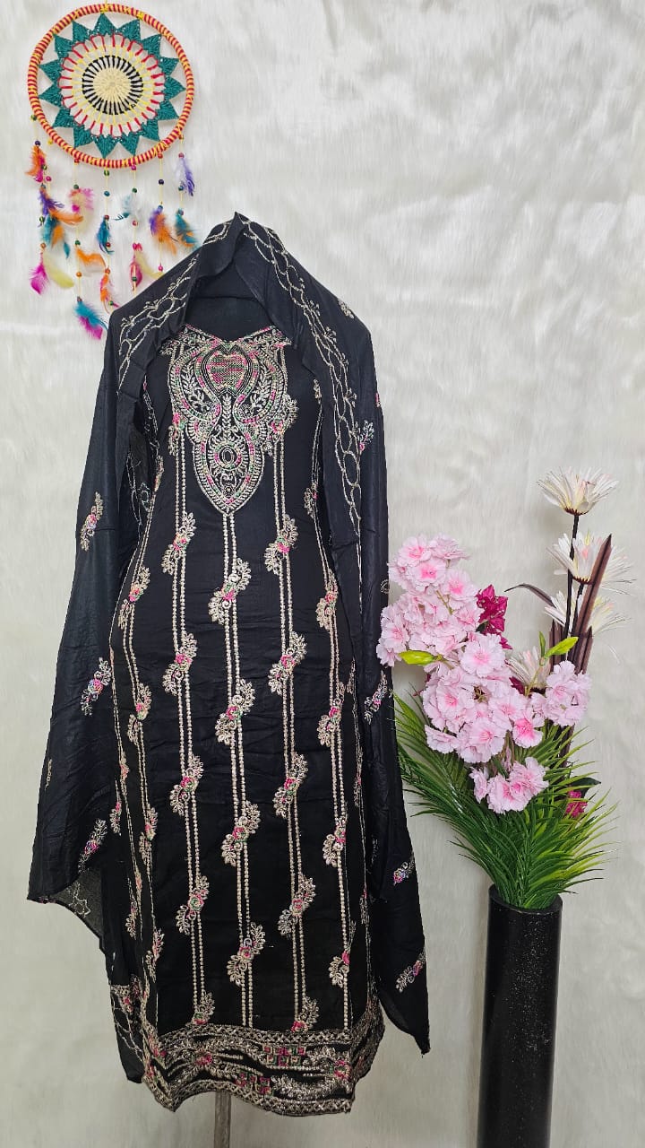 পিওর কটন এমব্রয়ডারি  থ্রী পিস