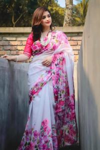 আধুনিক চান্দেরি সিল্ক উইথ ফাইন ডিজিটাল প্রিন্ট শাড়ি - অফিস ও পার্টি ওয়্যার