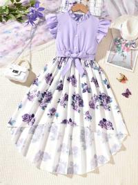 Flower Gown Elegant  Floral Fit Dress for Girls with Belt