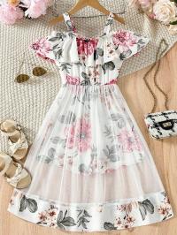 Flower Gown Elegant  Floral Fit Dress for Girls with Belt