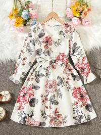 Flower Gown Elegant  Floral Fit Dress for Girls with Belt