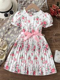 Flower Gown Elegant  Floral Fit Dress for Girls with Belt