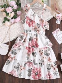 Flower Gown Elegant  Floral Fit Dress for Girls with Belt