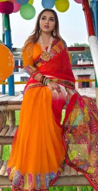 ওয়েলেস সফট সিল্ক হাই কোয়ালিটি শাড়ি | সিকুয়েন্স ডলারের কাজ ও টার্সেল করা আঁচল | আধুনিক ডিজাইন (১২.৫ হাত ও ব্লাউজ সহ)