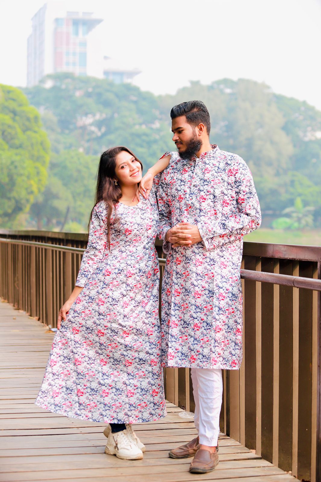 Panjabi and Gown Couple Dress