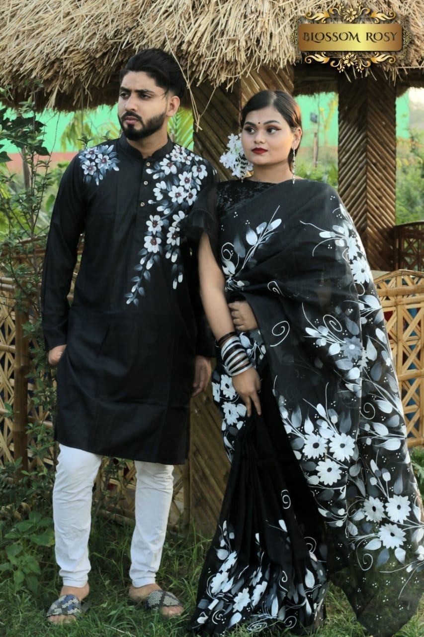 Hand Print Sharee Panjabi Couple Set