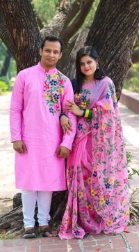 Hand Print Sharee Panjabi Couple Set