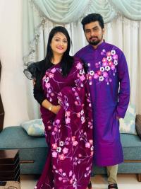 Hand Print Sharee Panjabi Couple Set