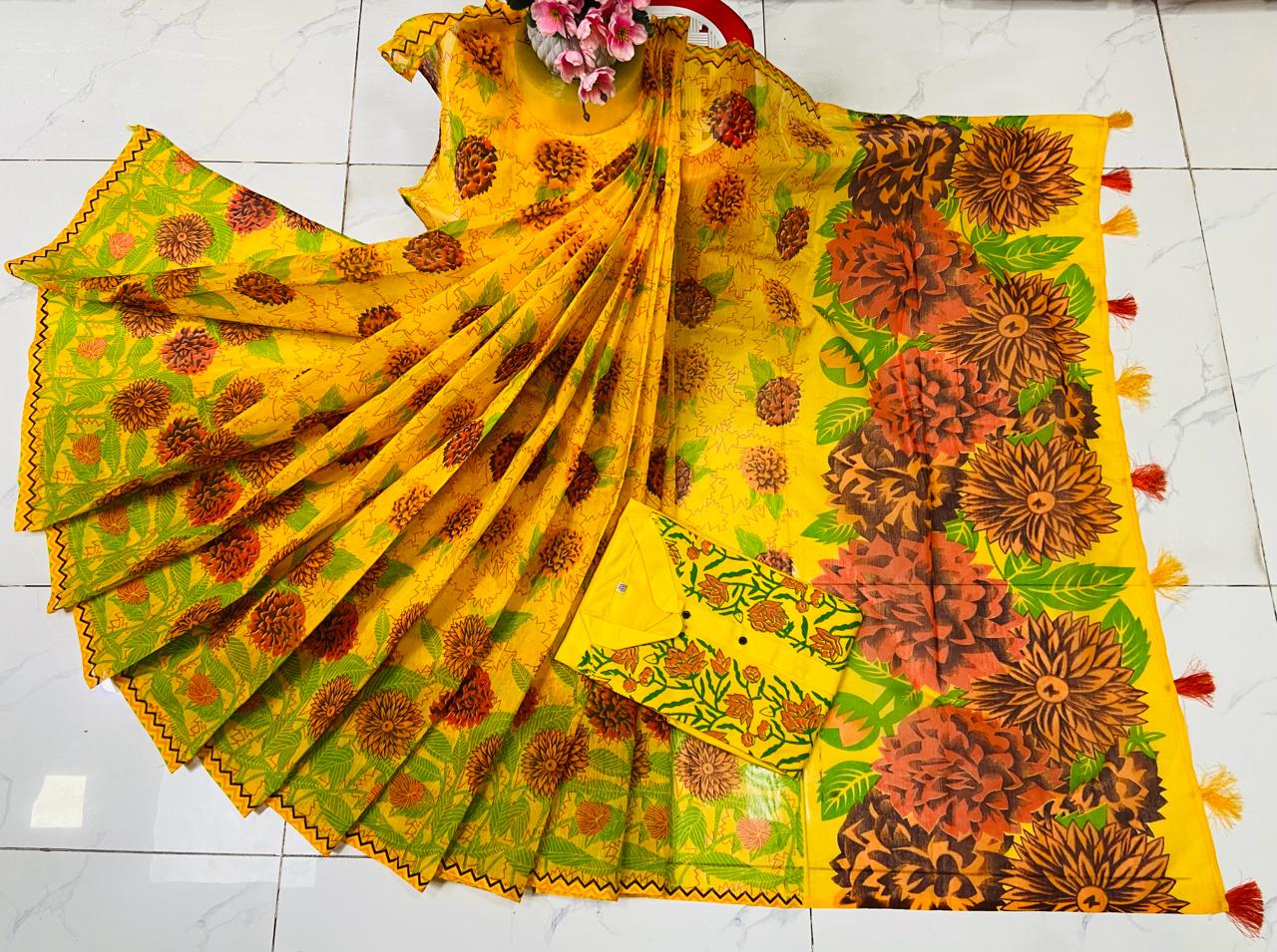 Half Silk Sharee and Cotton Panjabi Couple Set