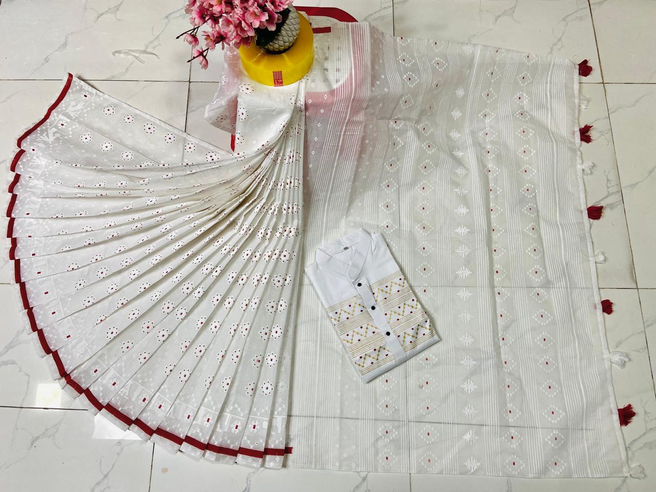 Half Silk Sharee and Cotton Panjabi Couple Set