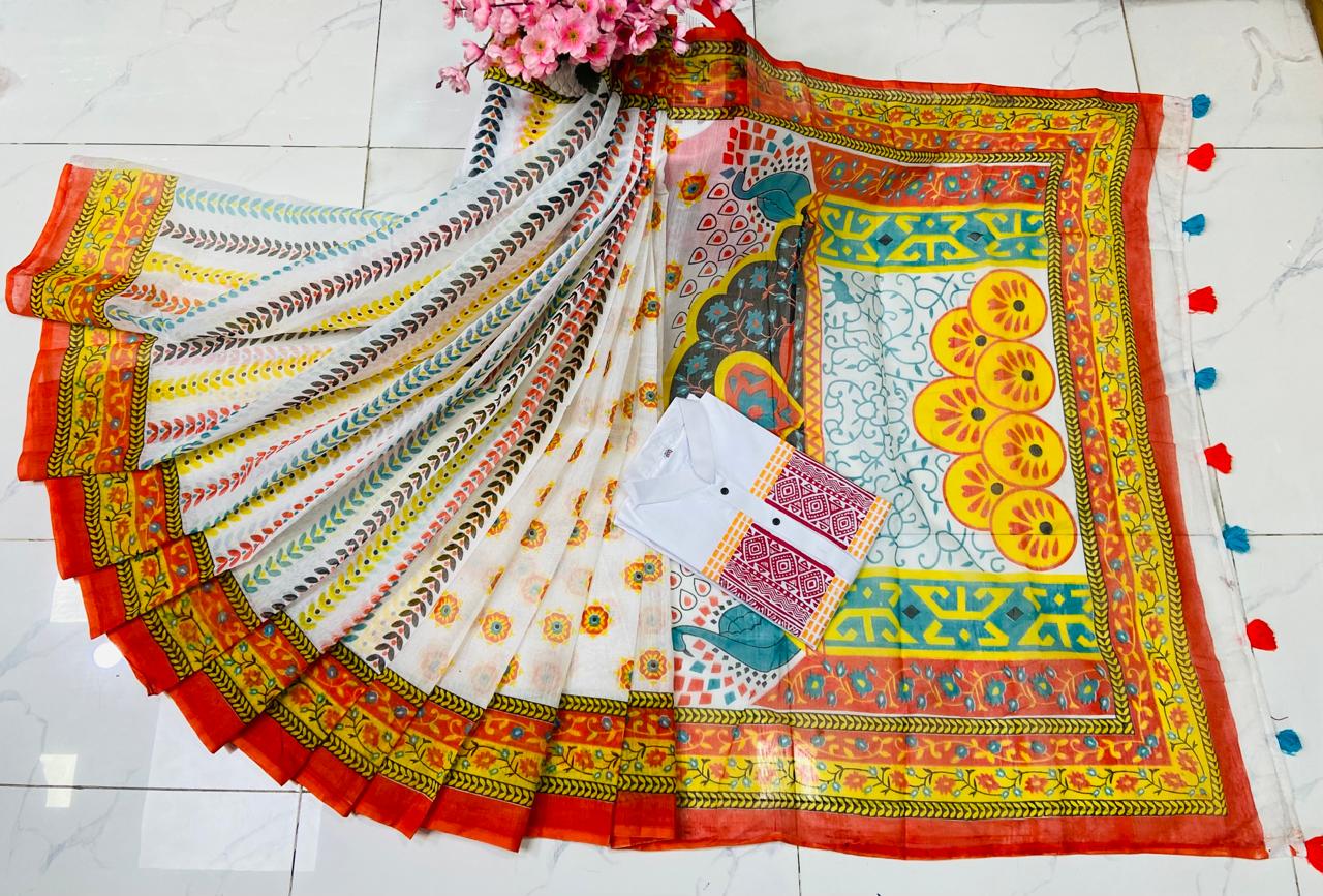 Half Silk Sharee and Cotton Panjabi Couple Set