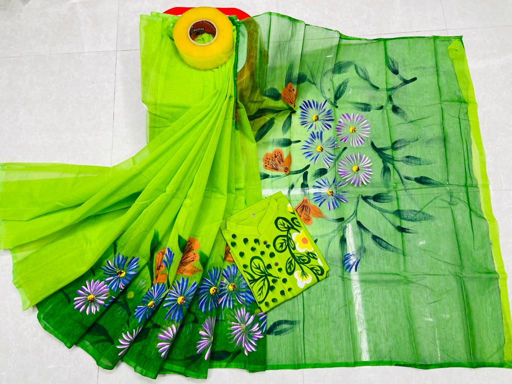 Hand Print Sharee Panjabi Couple Set