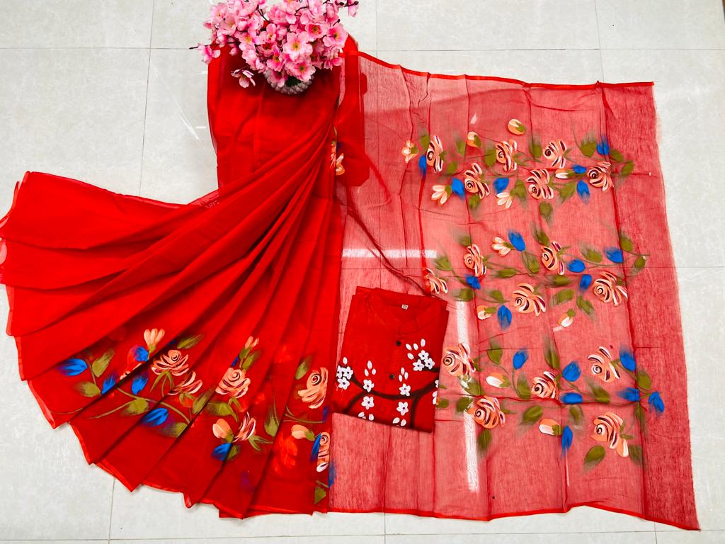 Hand Print Sharee Panjabi Couple Set
